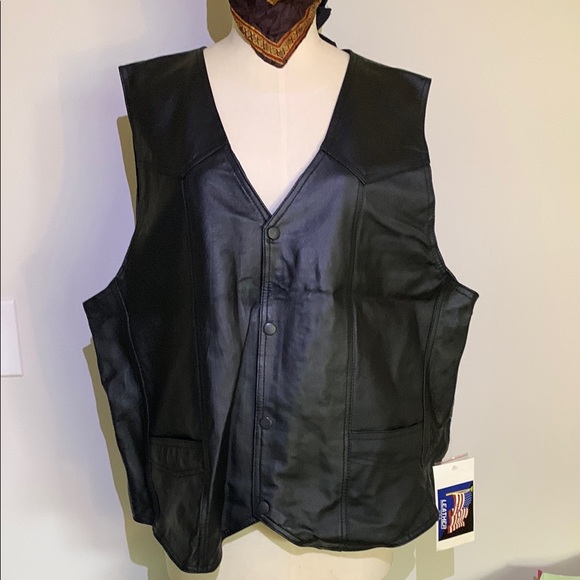 LEATHER USA - Men's USA FLAG & EAGLE Black Leather Vest Sz 2XL  NWT - Picture 3 of 9